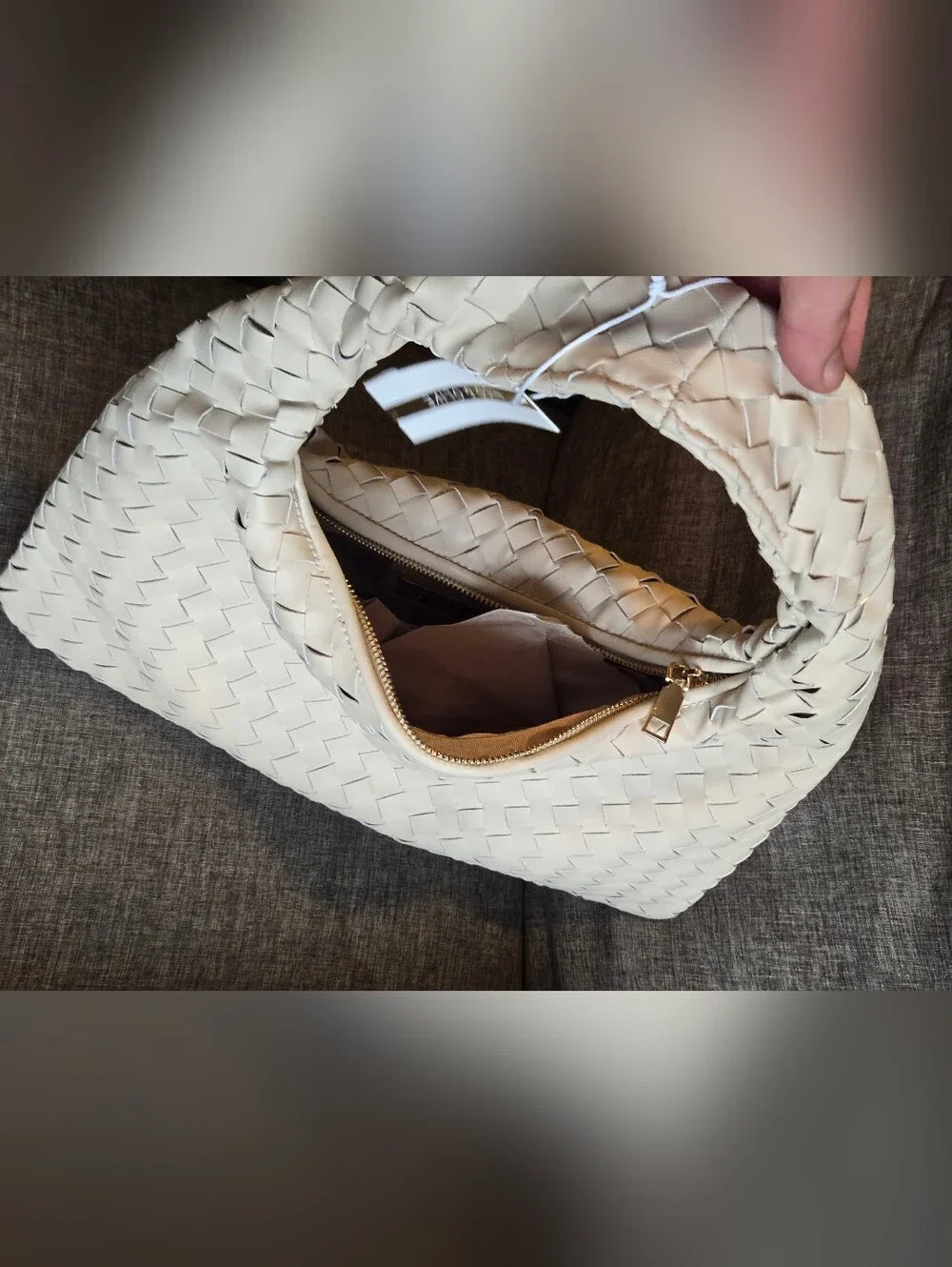 Nico & Olive Oatmilk Woven Leather Hobo Bag